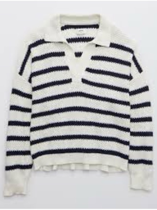 aerie Sweaters - Aerie Ivy Polo Sweater Easy Fit Classic Length Nautical Navy Blue Size Medium